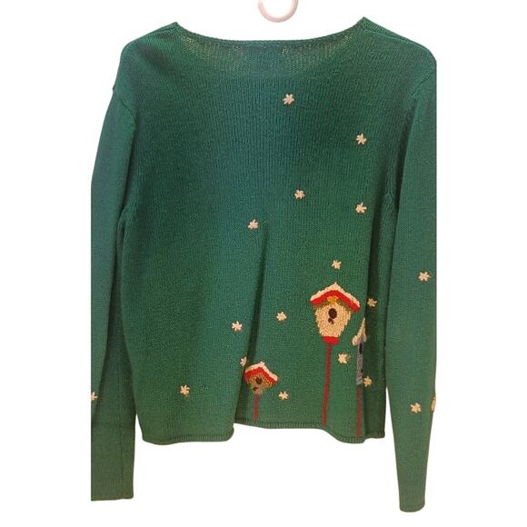 Vintage Northern Isles Christmas Birdhouse Cardigan Sweater Green Size Small - Picture 2 of 7